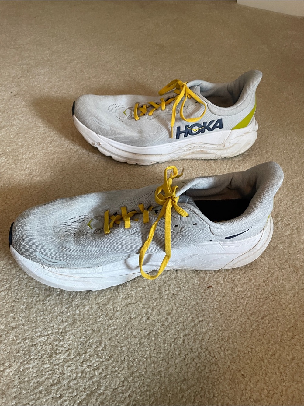 Hoka Men's Light Gray and Yellow Running Shoes - Picture 2 of 6